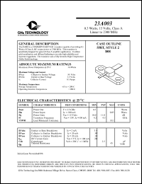 23A003 datasheet: 0.3 W, 15 V, 2300 MHz common emitter transistor 23A003