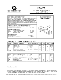 23A017 datasheet: 1.7 W, 20 V, 2300 MHz common emitter transistor 23A017