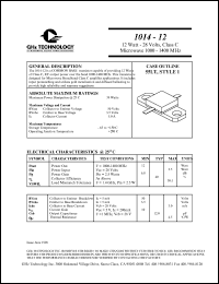 1014-12 datasheet: 12 W, 28 V, 1000-1400 MHz common base transistor 1014-12