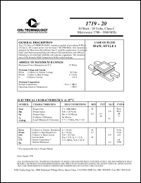 1719-20 datasheet: 20 W, 28 V, 1700-1900 MHz common base transistor 1719-20