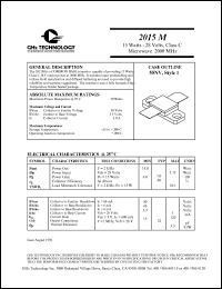 2015M datasheet: 15 W, 28 V, 2000 MHz common base transistor 2015M