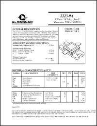 2223-9A datasheet: 9 W, 24 V, 2200-2300 MHz common base transistor 2223-9A