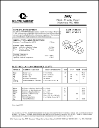 3001 datasheet: 1 W, 28 V, 3000 MHz common base transistor 3001