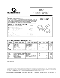 3005 datasheet: 5 W, 28 V, 3000 MHz common base transistor 3005