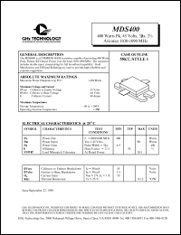 MDS400 datasheet: 400 W, 45 V, 1030-1090 MHz common base transistor MDS400