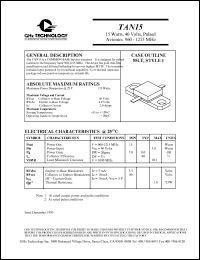 TAN15 datasheet: 15 W, 40 V, 960-1215 MHz common base transistor TAN15