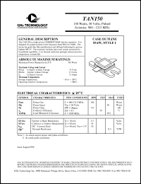 TAN150 datasheet: 150 W, 50 V, 960-1215 MHz common base transistor TAN150