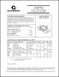 TAN75A datasheet: 75 W, 50 V, 960-1215 MHz common base transistor TAN75A