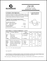 FM150 datasheet: 150 W, 28 V, 88-108 MHz common emitter transistor FM150