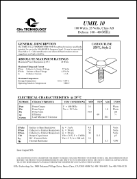 UMIL10 datasheet: 100 W, 28 V, 100-400 MHz common emitter transistor UMIL10