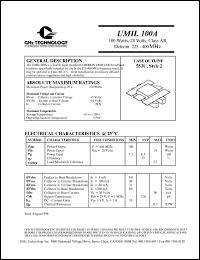 UMIL100A datasheet: 100 W, 28 V, 225-400 MHz common emitter transistor UMIL100A