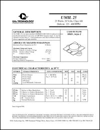 UMIL25 datasheet: 25 W, 28 V, 225-400 MHz common emitter transistor UMIL25