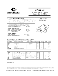 UMIL60 datasheet: 60 W, 28 V, 225-400 MHz common emitter transistor UMIL60