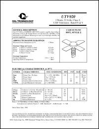 UTV020 datasheet: 2 W, 25 V, 470-860 MHz common emitter transistor UTV020