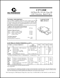 UTV100B datasheet: 100 W, 28 V, 470-860 MHz common emitter transistor UTV100B