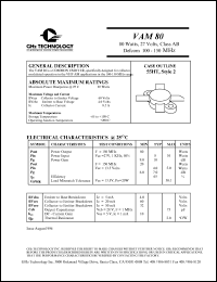 VAM80 datasheet: 80 W, 27 V, 100-150 MHz common emitter transistor VAM80