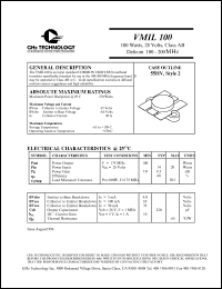 VMIL100 datasheet: 100 W, 28 V, 100-200 MHz common emitter transistor VMIL100