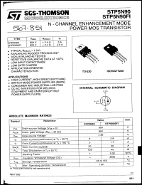 STP5NA90FI datasheet: Power dissipation 60 W Transistor polarity N Channel Current Id cont. 3.5 A Voltage Vgs th max. 2 kV Voltage Vds max 900 V Resistance Rds on 2.5 R Temperature current 25 ?C Temperature power 25 ?C STP5NA90FI