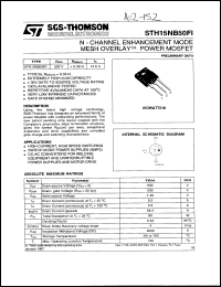 STH15NB50FI datasheet: Transistor polarity N Channel Current Id cont. 10.6 A Voltage isolation 4 kV Pitch lead 5.45 mm Power Ptot 80 W Voltage Vds max 500 V Resistance Rds on 0.36 R Current Id cont @ 100 degree C 6.6 A STH15NB50FI