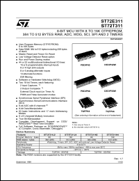 ST72E311J4D0S datasheet: Bits number of 8 Memory type EPROM Microprocessor/controller features POR/Direct LED/Triac drive/AD Converters/PWM/Watchdog/LVD/SPI/SCI Frequency clock 16 MHz Memor ST72E311J4D0S