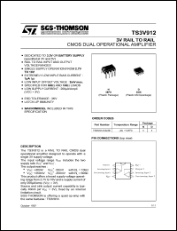 TS3V912IN datasheet: Operational amplifier features CMOS Dual, Rail-to-Rail I/O, CMOS, 3V Operational Amp. (IND TEMP) TS3V912IN