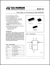 M28F101-120N1 datasheet: Memory configuration 128Kx8 Memory type Flash Memory size 1 M-bit 1Mb (128K8) FLASH memory - 120ns Access (TSOP) M28F101-120N1