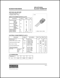 BC546 datasheet: hfe min 110 ft typ 300 MHz Transistor polarity NPN Current Ic continuous max 0.1 A Voltage Vcbo 80 V Voltage Vceo 65 V Current Ic (hfe) 2 mA Power Ptot 500 mW BC546