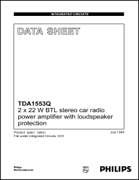 TDA1553Q datasheet: 2 x 22 W BTL stereo car radio power amplifier with loudspeaker protection TDA1553Q
