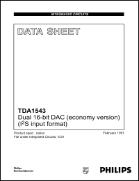 TDA1543 datasheet: Dual 16-bit DAC (economy version) (I2S input format) TDA1543