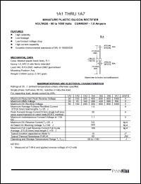 1A2 datasheet: Miniature plastic silicon rectifier. Max recurrent peak reverse voltage 100 V. Max average forward rectified current 1.0 A. 1A2