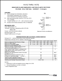 1A3G datasheet: Miniature glass passivated junction plastic rectifier. Max recurrent peak reverse voltage 200 V. Max average forward rectified current 1.0 A. 1A3G