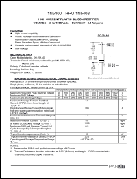 1N5403 datasheet: High current plastic silicon rectifier. Max reccurent peak reverse voltage 300V. Max average forward rectified current 3.0A. 1N5403