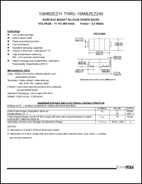 1SMB2EZ11 datasheet: Surface mount silicon zener diode. Nominal zener voltage Vz = 11.0 V. Test current Izt = 45.5 mA 1SMB2EZ11