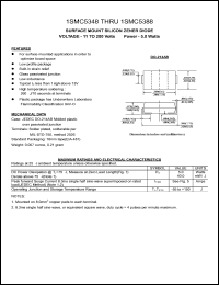 1SMC5352 datasheet: Surface mount silicon zener diode. Power 5.0 Watts. Nominal zener voltage Vz = 15 V. Test current Izt = 75 mA. 1SMC5352