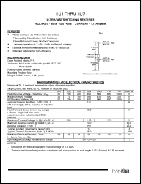 1U3 datasheet: Ultrafast switching rectifier. Current 1.0 A. Peak reverse voltage 200 V. 1U3