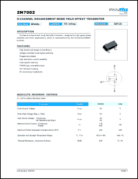 2N7002 datasheet: N-channel enhancement mode field effect transistor. 60 Volts, 115 mAmp. 2N7002