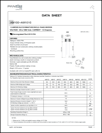 AM102 datasheet: Silicon miniature single-phase bridge. Max recurrent peak reverse voltage 200 V. Max average forward current 1.0 A. AM102