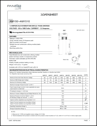 AM151 datasheet: Silicon miniature single-phase bridge. Max recurrent peak reverse voltage 100 V. Max average forward current 1.5 A. AM151