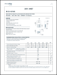 B8S datasheet: Mini surface mount glass passivated bridge rectifier. Max recurrent peak reverse voltage 800 V. Max average forward current 0.5 A (on glass-epoxy P.C.B.), 0.8 A (on aluminum substrate). B8S