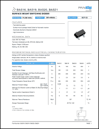 BAS19 datasheet: Surface mount switching diode. Reverse voltage 100 V. Rectified current 200 mA. BAS19
