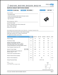 BAS19W datasheet: Surface mount switching diode. Reverse voltage 100 V. Rectified current 200 mA. BAS19W