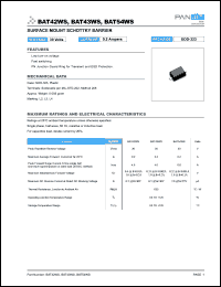 BAT42WS datasheet: Surface mount schottky barrier diode. Max recurrent peak reverse voltage 30 V. Max average forward current 0.2 A. BAT42WS