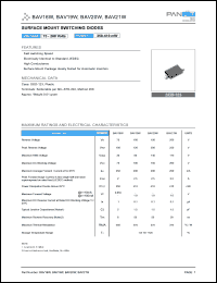 BAV21W datasheet: Surface mount switching diode. Power 350-410 mW. Reverse voltage 200 V. Max average forward current 200 mA. BAV21W