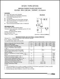 BY253 datasheet: Medium current plastic rectifier. Max recurrent peak reverse voltage 600 V. Max average forward rectified current 3.0 A. BY253