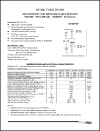 BY398 datasheet: Soft recovery, fast switching  plastic rectifier. Max recurrent peak reverse voltage 400 V. Max average forward rectified current 3.0 A. BY398