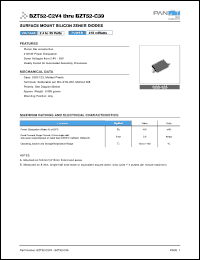 BZT52-C6V8 datasheet: Surface mount silicon zener diode. Power 410 mWatts. Nominal zener voltage 6.8 V @ Iz = 5 mA. BZT52-C6V8