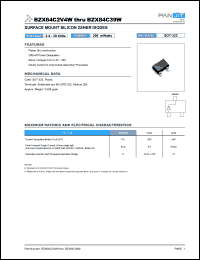 BZX84C3V9W datasheet: Surface mount silicon zener diode. Power 200 mWatts. Nominal zener voltage 3.9 V BZX84C3V9W