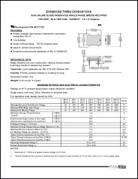 DI158 datasheet: Glass passivated single-phase bridge rectifier. Max recurrent peak reverse voltage 800V. Max average forward current (Ta=40degC) 1.5A. DI158