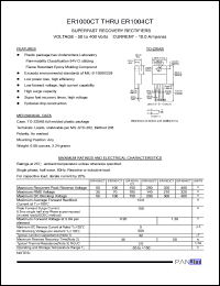 ER1000CT datasheet: Superfast recovery rectifier. Max recurrent peak reverse voltage 50V. Max average forward rectified current (Tc=100degC) 10.0A. ER1000CT
