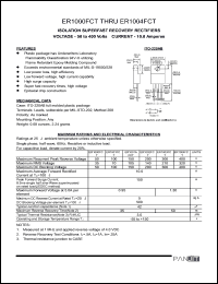 ER1004FCT datasheet: Isolation superfast recovery rectifier. Max recurrent peak reverse voltage 400V. Max average forward rectified current (Tc=100degC) 10.0A. ER1004FCT